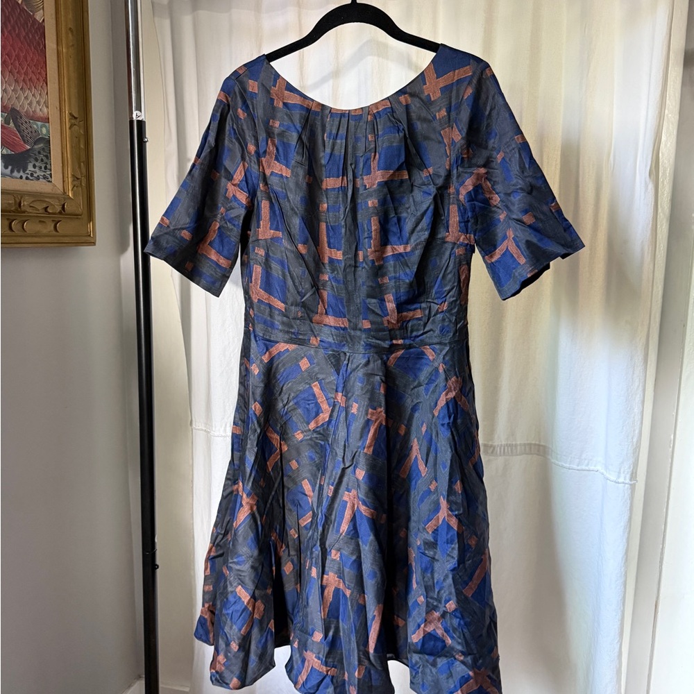 Elegant Blue and Brown  Patterned Dress: Boden
